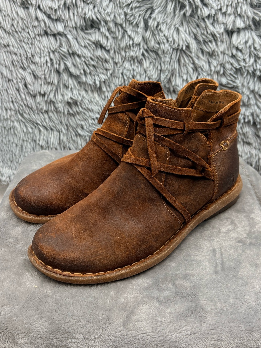 Born Tarkiln Ankle Boots Womens 9.5 Brown Suede Glazed Ginger Distressed Leather